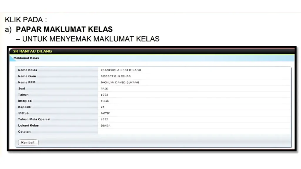 Kemaskini Maklumat Kelas