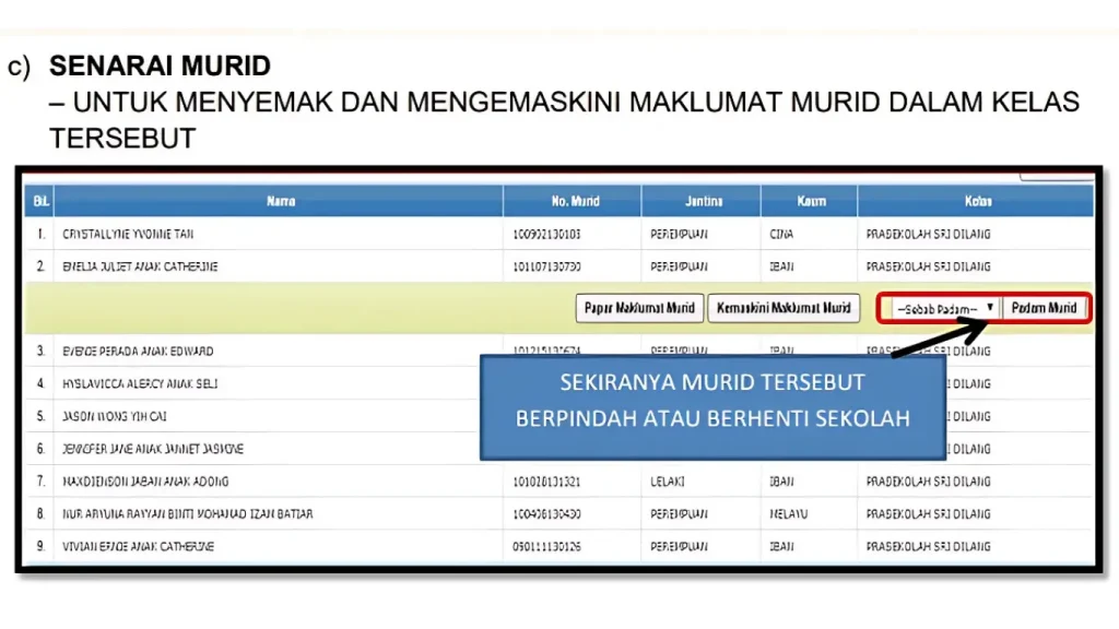 mengemaskini maklumat murid